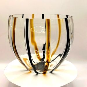 Hand Blown Black and Orange Glass Pinch Bowl